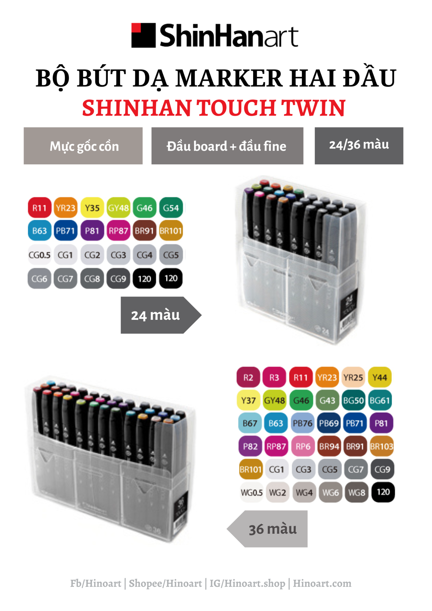 Bộ bút dạ hai đầu Shinhan Brush Marker Touch Twin 24/36 màu