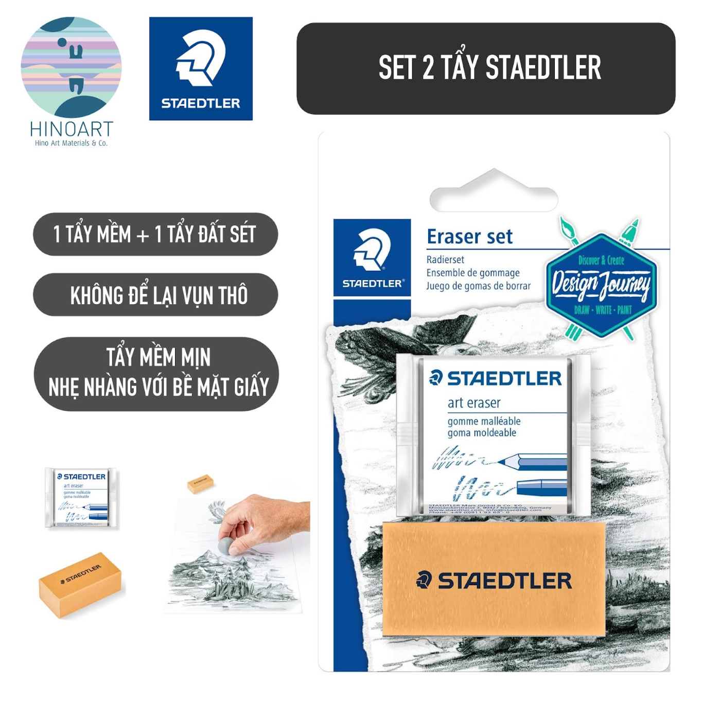 Set 2 tẩy Staedtler - 1 tẩy mềm 1 tẩy đất sét