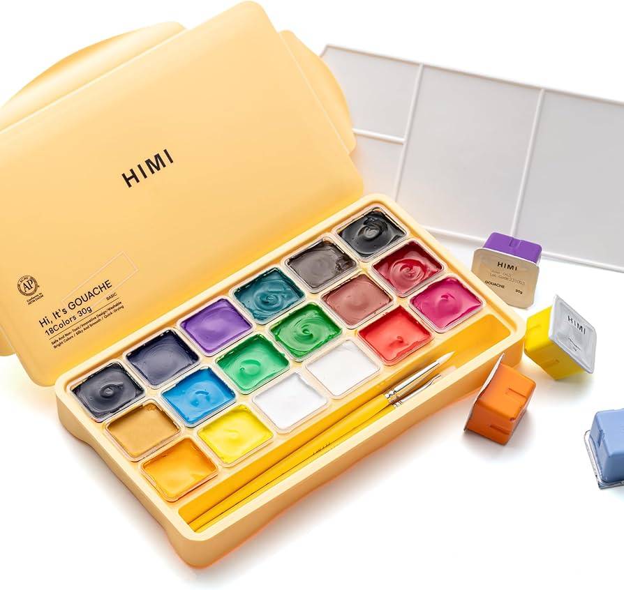 Himi Miya Gouache set 18 color 30ml - YELLOW (gồm 3 cọ)