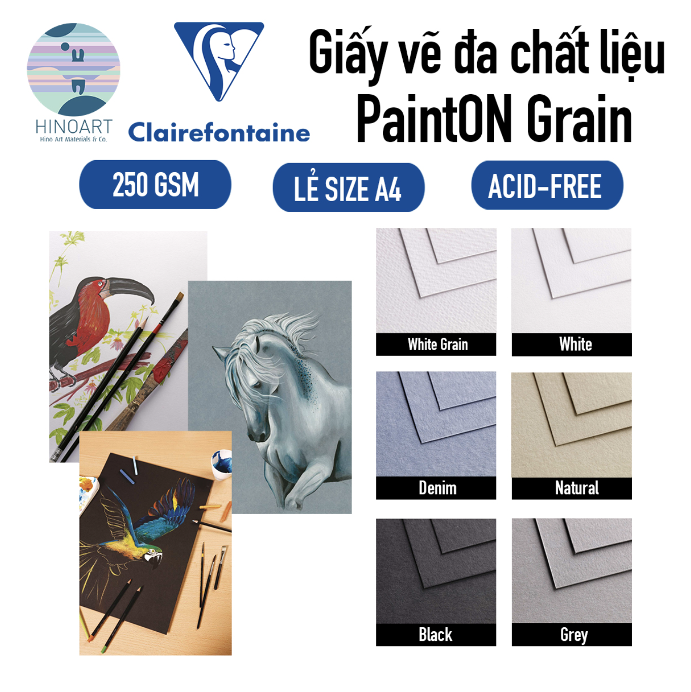 Giấy vẽ đa chất liệu Clairefontaine 250gsm - TỜ LẺ