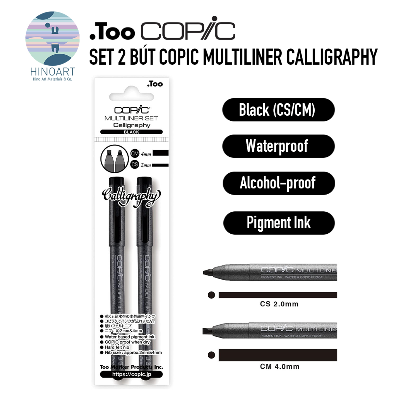 Set 2 bút COPIC Multiliner Calligraphy - Black (CS/CM)