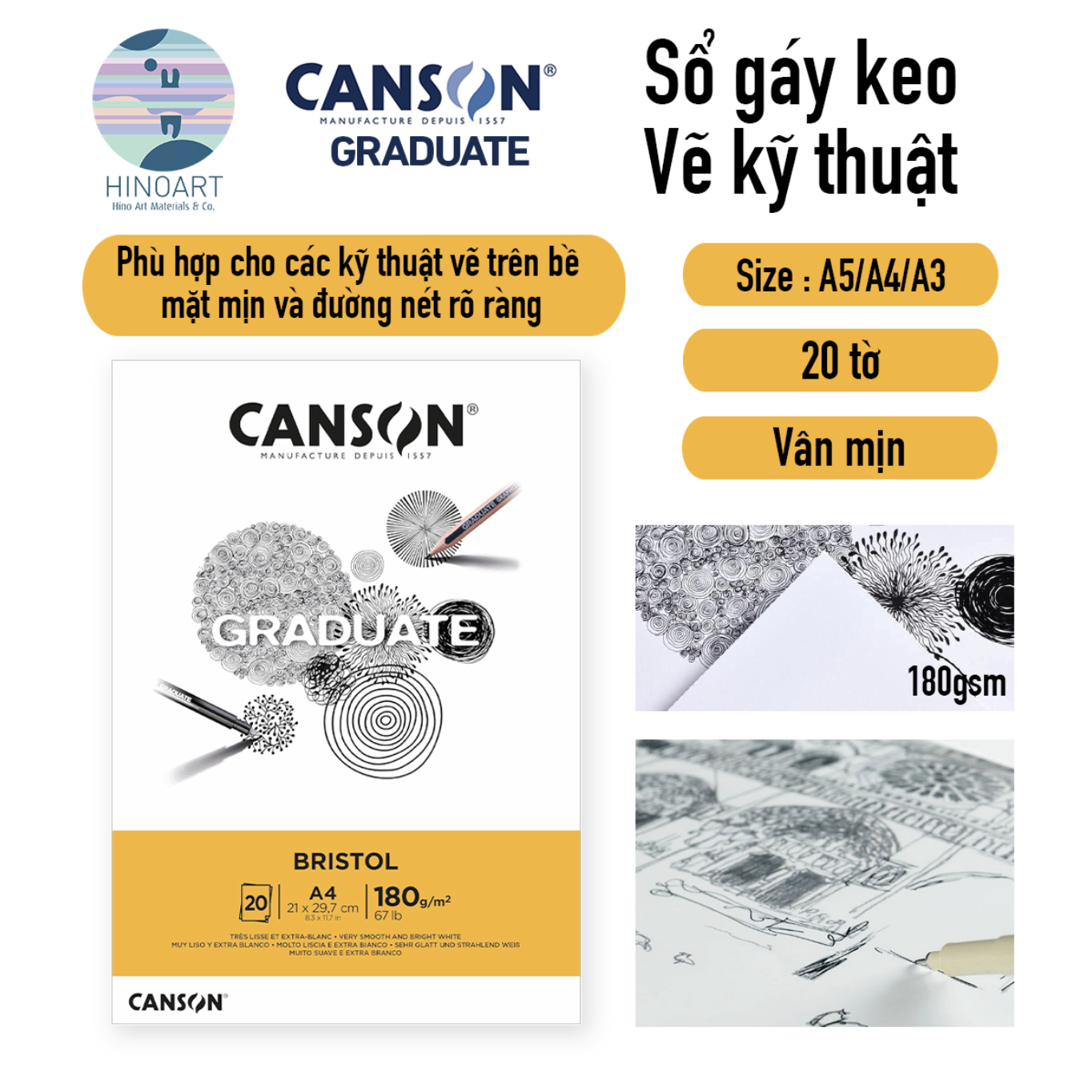Sổ gáy keo CANSON Graduate BRISTOL 180gsm - 20 trang