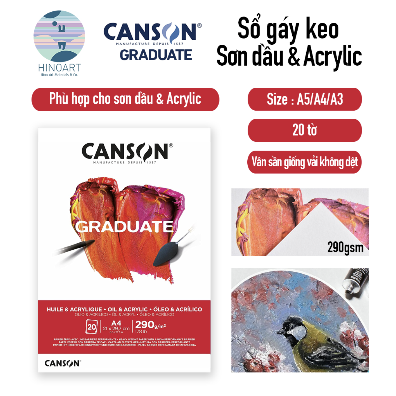 Sổ gáy keo CANSON Graduate HUILE & ACRYLIQUE 290gsm - 20 trang