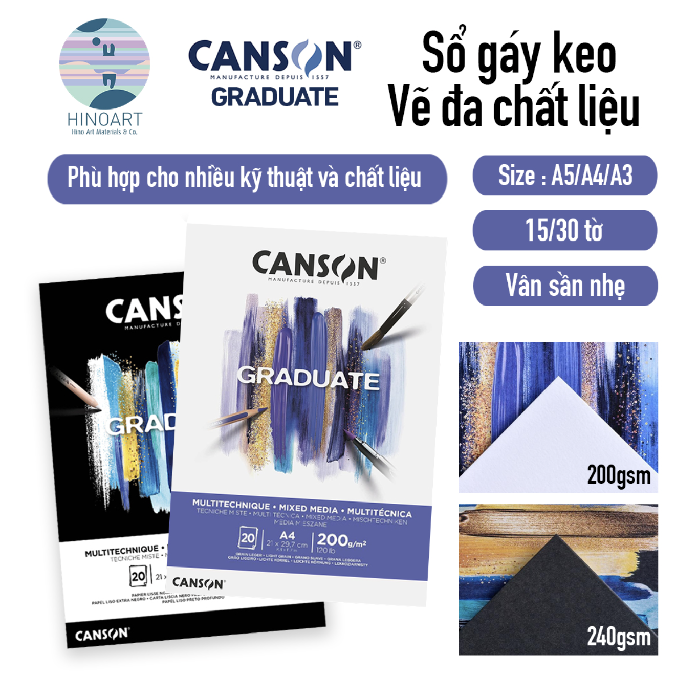 Sổ gáy keo CANSON Graduate MIXED MEDIA