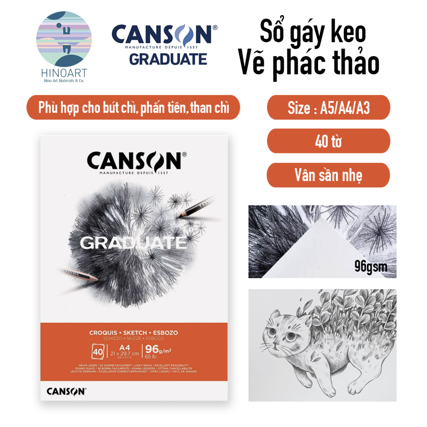 Sổ gáy keo CANSON Graduate SKETCH/CROQUIS 96gsm