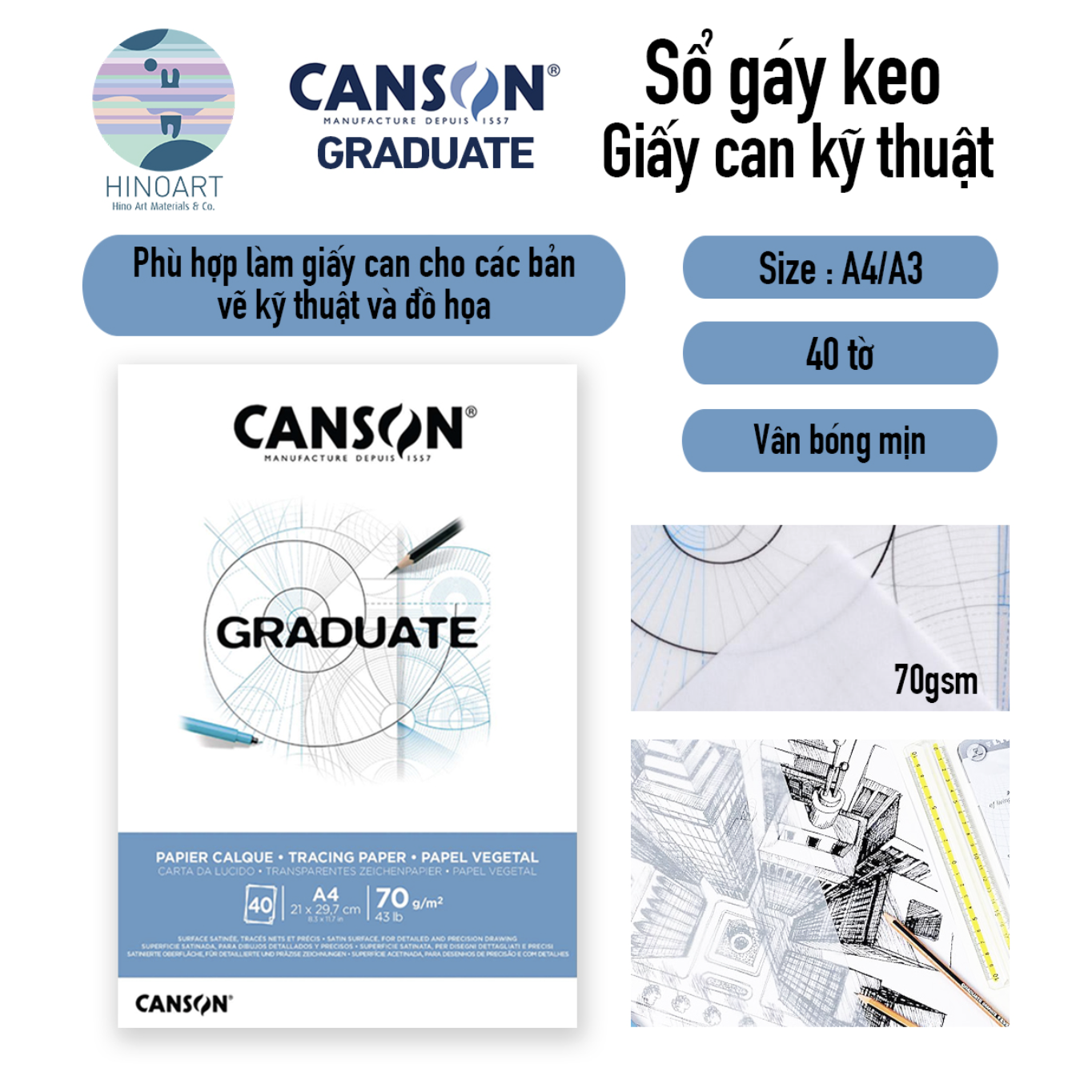 Sổ gáy keo CANSON Graduate TRACING 70gsm - 40 trang