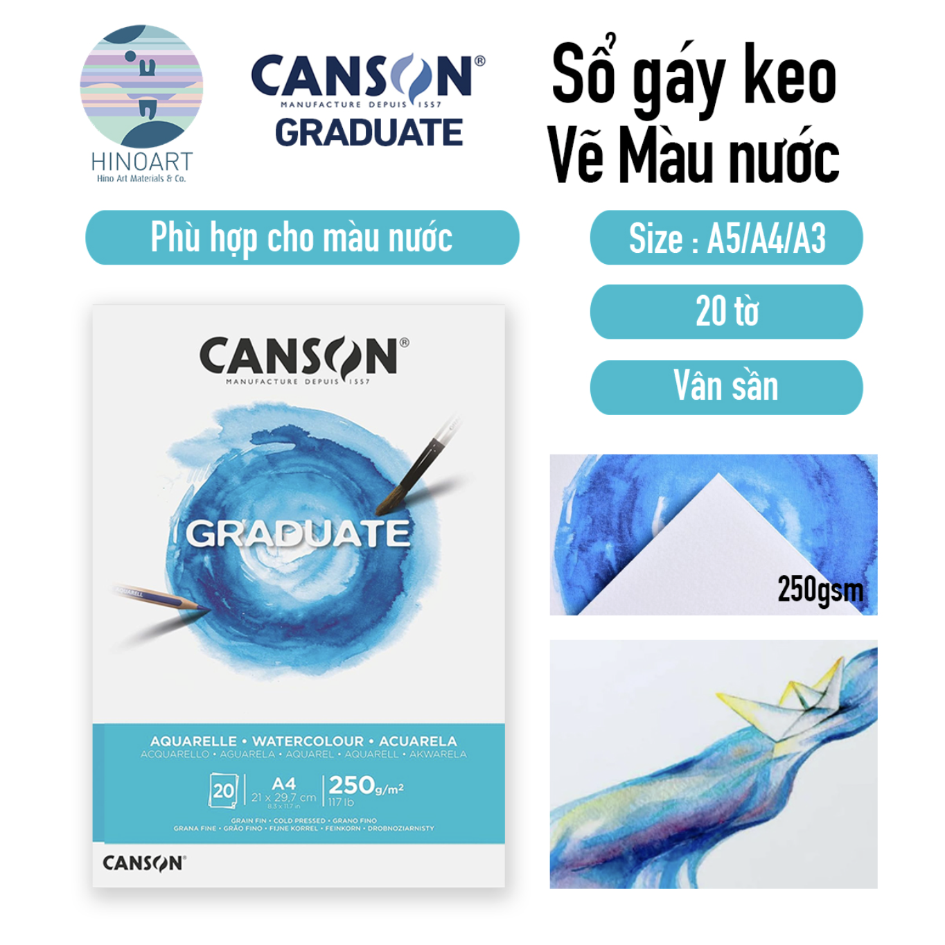 Sổ gáy keo CANSON Graduate WATERCOLOUR/AQUARELLE 250gsm - 20 trang