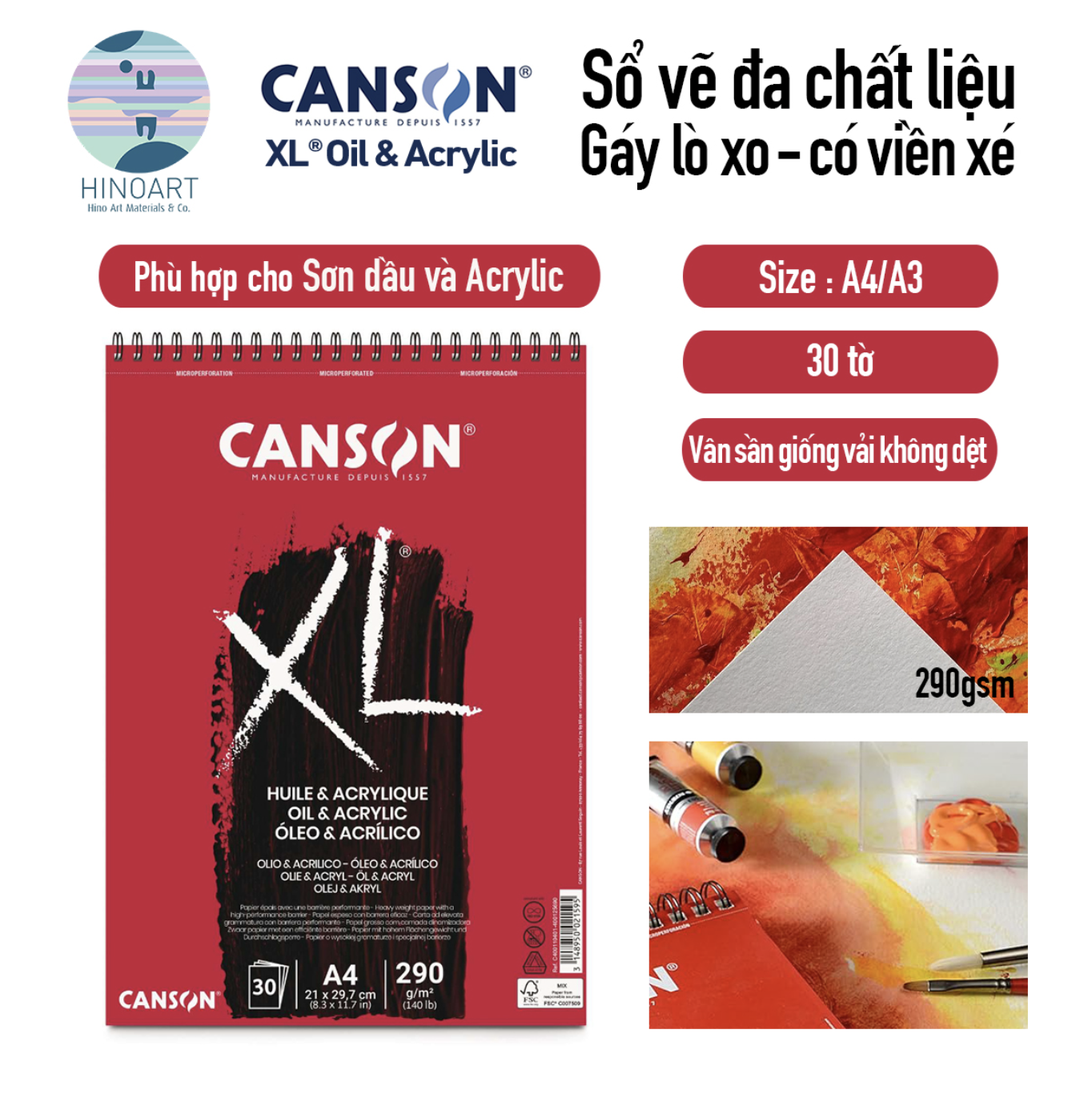 Sổ lò xo CANSON XL 30 tờ - OIL & ACRYLIC 290gsm