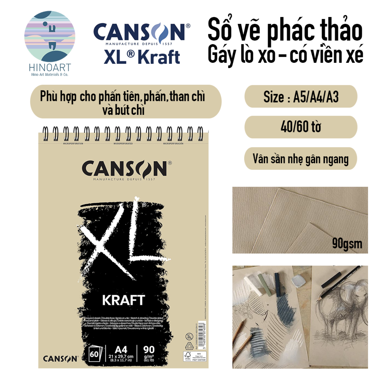 Sổ lò xo CANSON XL 40/60 tờ - KRAFT 90gsm