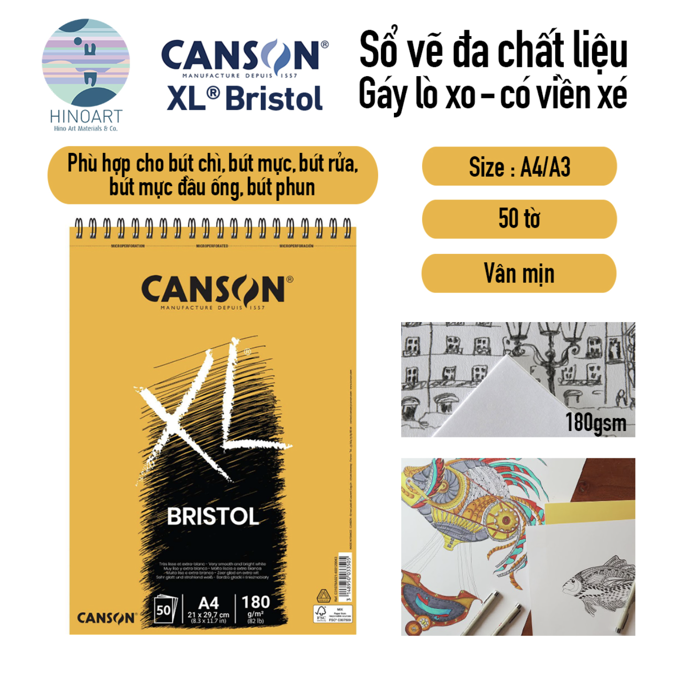 Sổ lò xo CANSON XL 30/50 tờ - BRISTOL 180gsm - WHITE