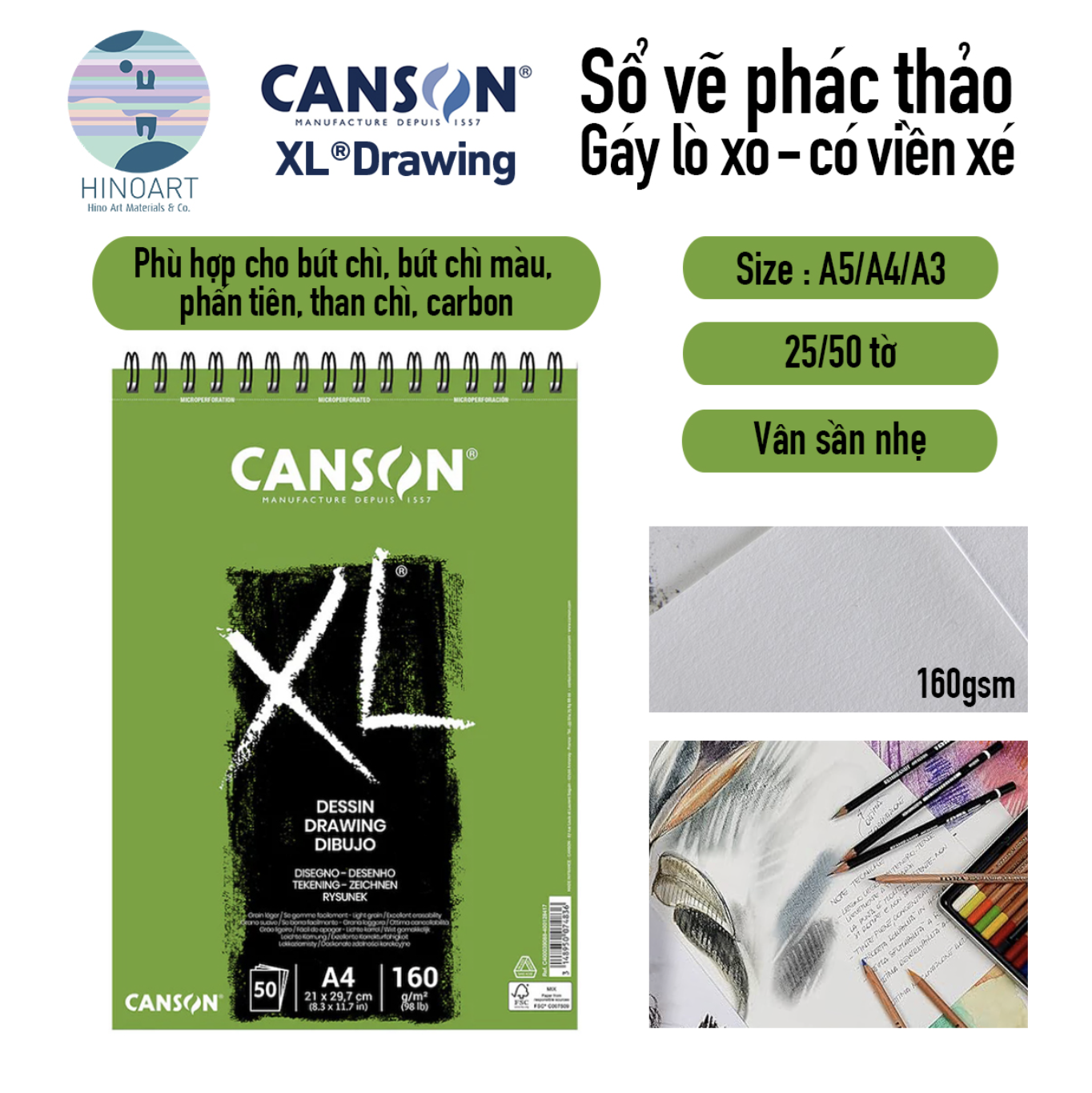 Sổ lò xo CANSON XL 25/50 tờ - DESSIN/DRAWING 160gsm