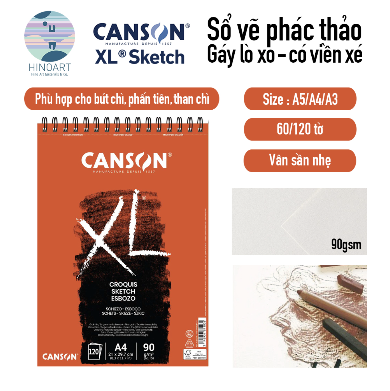 Sổ lò xo CANSON XL 60/120 tờ - CROQUIS/SKETCH 90gsm