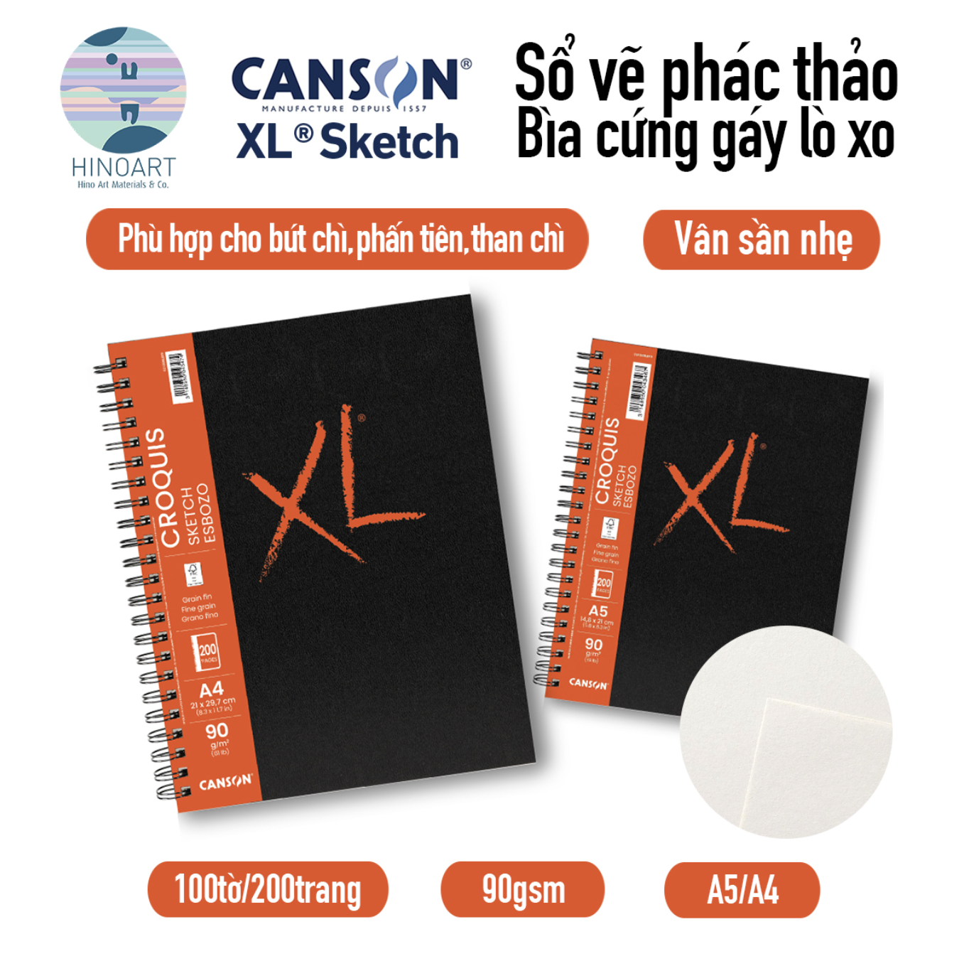 Sổ lò xo bìa cứng CANSON XL 200 trang - CROQUIS/SKETCH 90gsm (Fine grain)