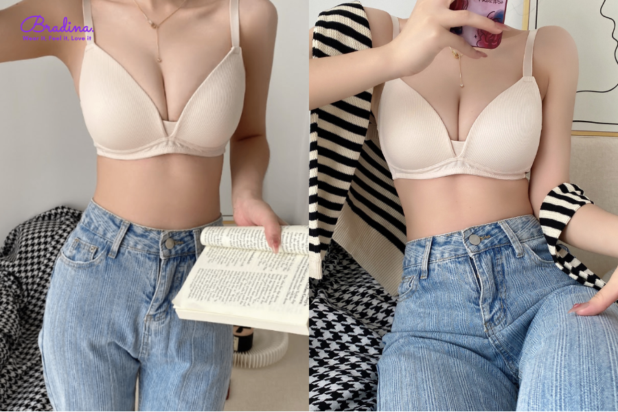 Áo lót nữ màu nude Cotton gân