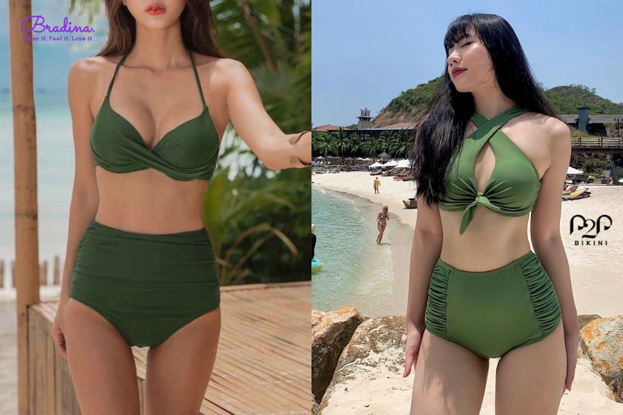 Bikini xanh lá cạp cao