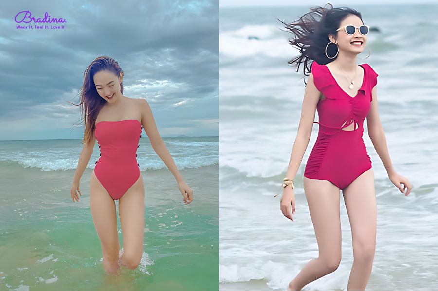 Bikini một mảnh hồng cánh sen vừa kín đáo vừa nổi bật