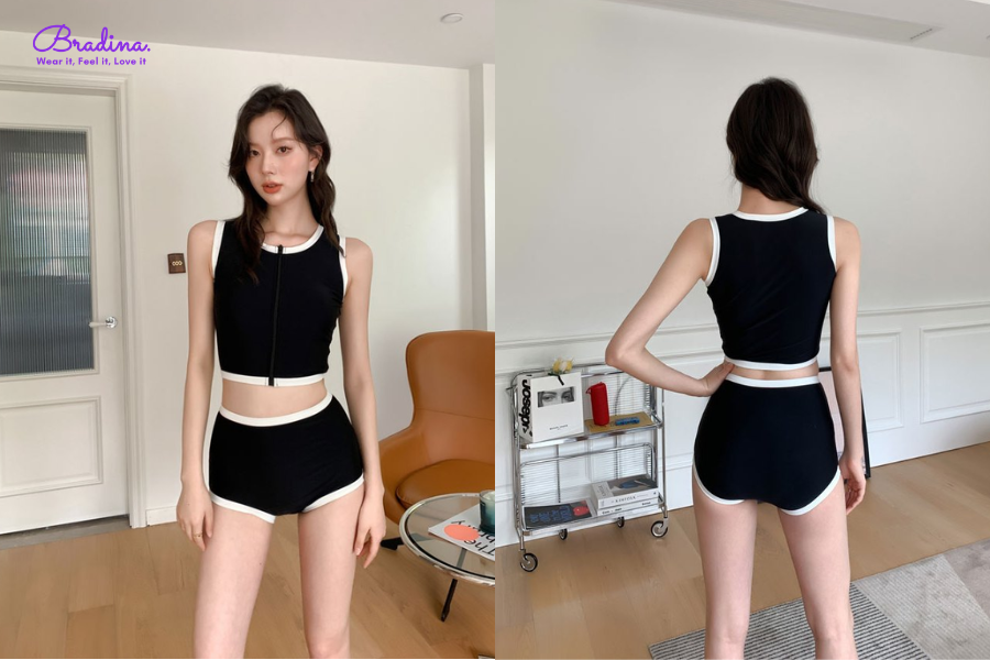 Tankini cổ chữ U quần cạp cao