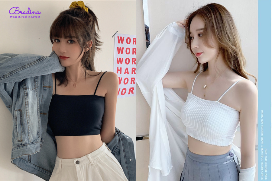 Phối áo lót 2 dây croptop với áo khoác