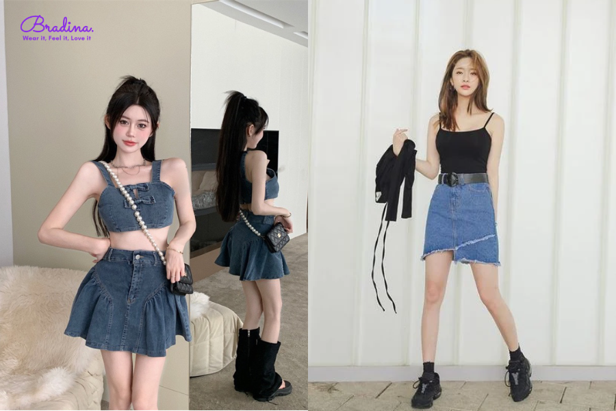 Phối áo lót 2 dây croptop với chân váy