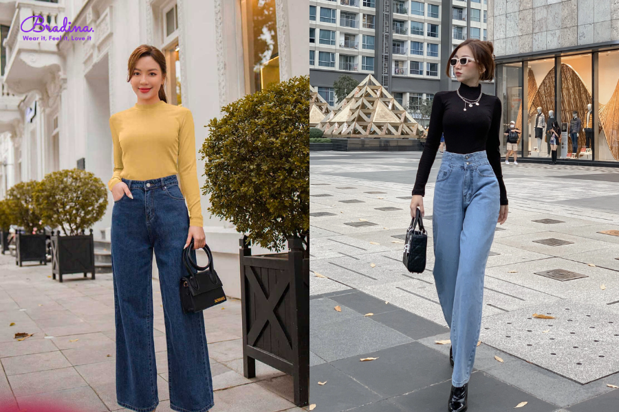 Phối áo giữ nhiệt cổ 3cm với quần jeans