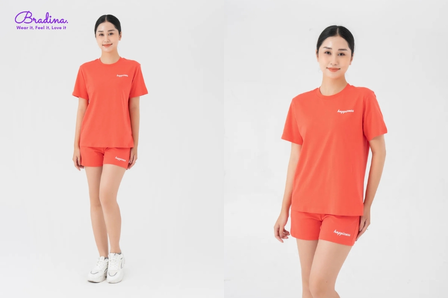 Đồ bộ nữ dáng suông in Happiness 100% cotton