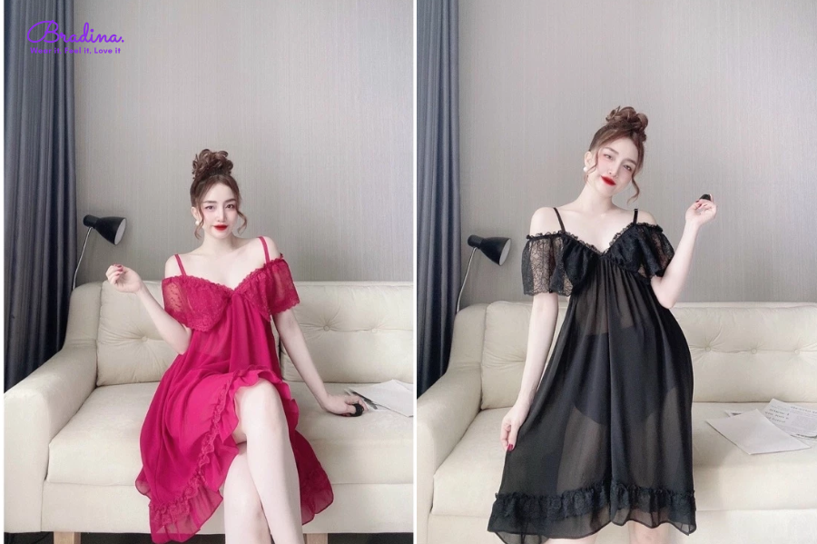 Váy ngủ chiffon xuyên thấu
