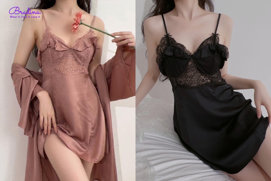 Đầm ngủ 2 dây sexy, quyến rũ Táo Sleepwear