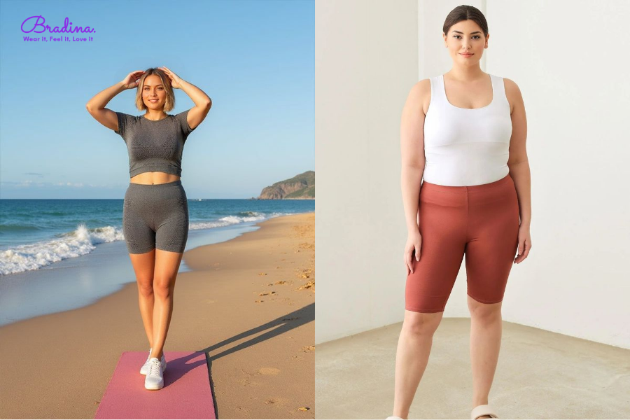 Quần legging ngắn phối với áo croptop thể thao