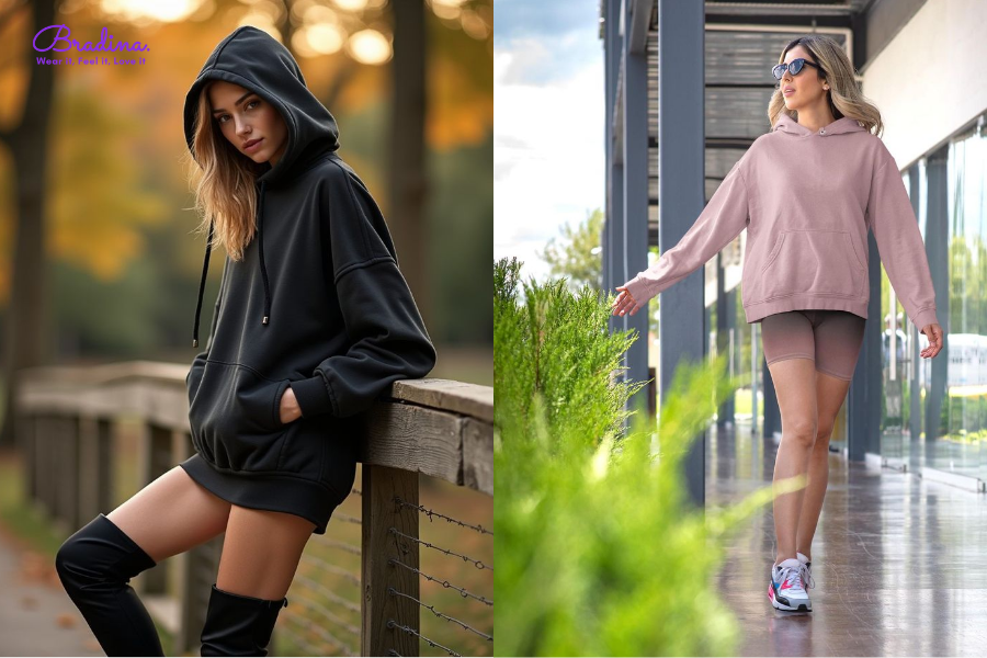 Quần legging ngắn phối với áo hoodie
