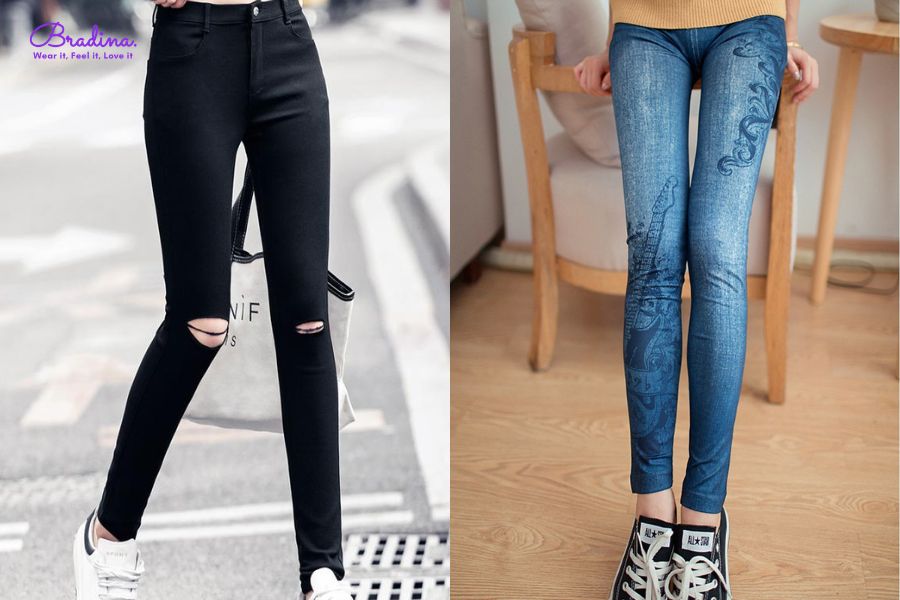 Quần legging giả jean nữ có nhiều thiết kế khác nhau