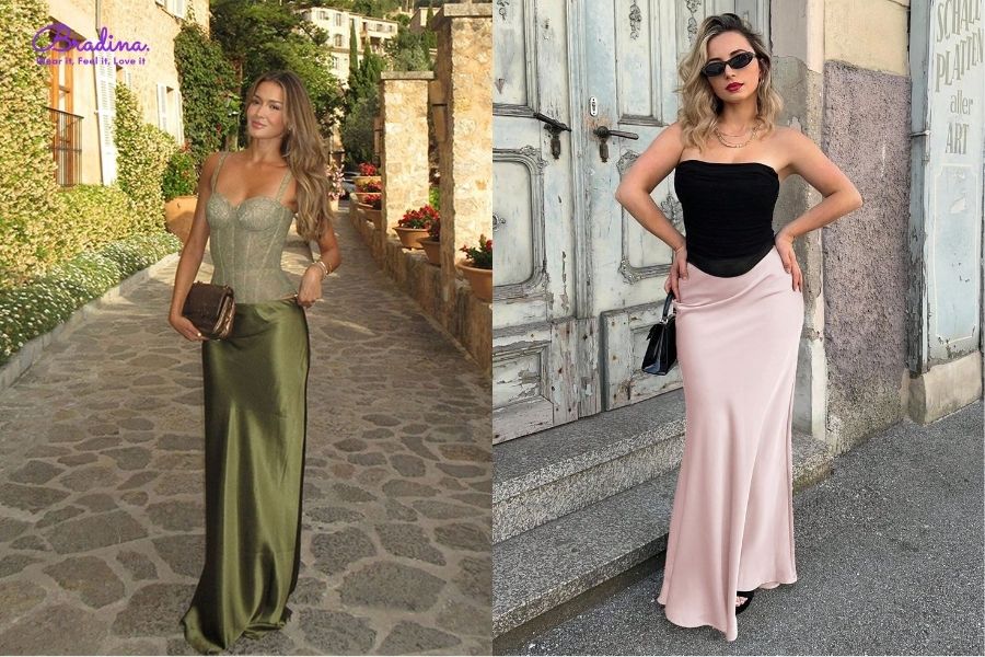 Mix áo corset lụa mix cùng chân váy đuôi cá