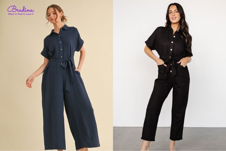 Jumpsuit cổ sơ mi