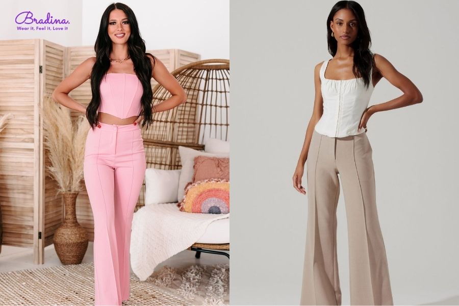 Áo corset mix với quần ống loe
