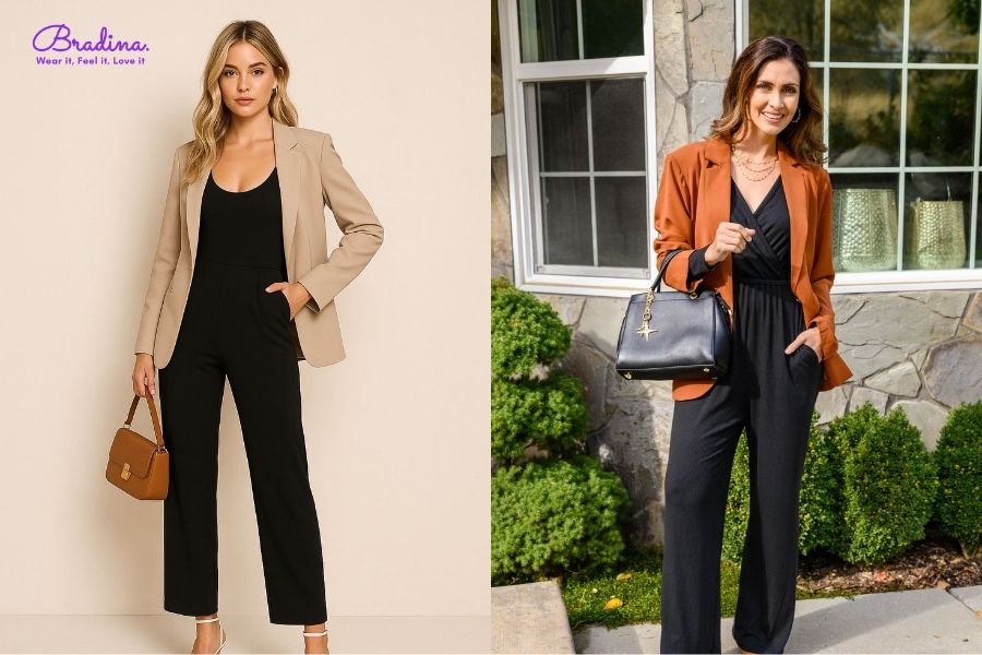 Mix jumpsuit cùng áo blazer