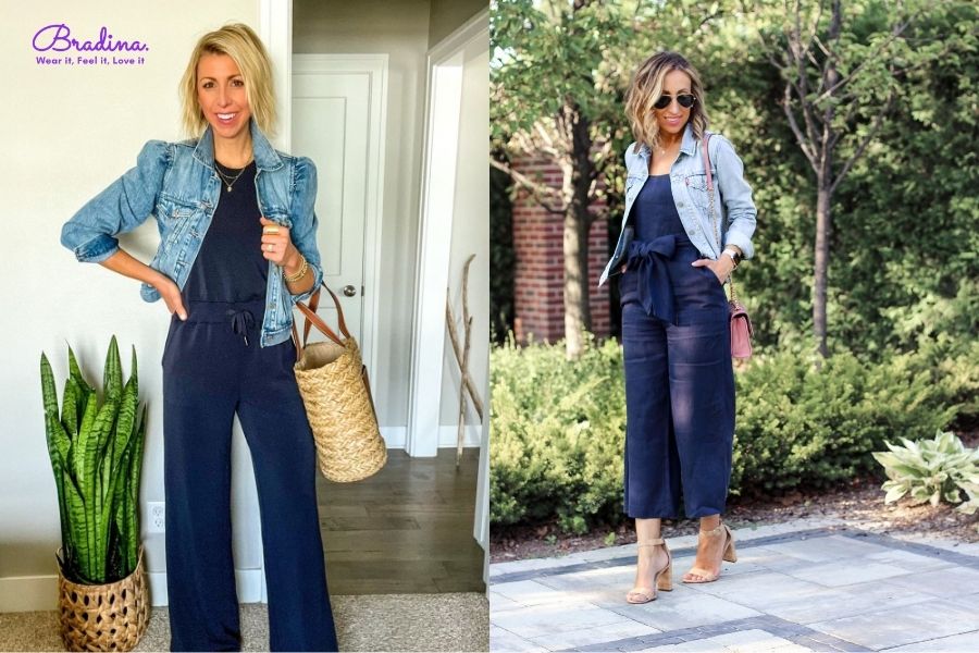 Jumpsuit kết hợp áo khoác jeans/denim