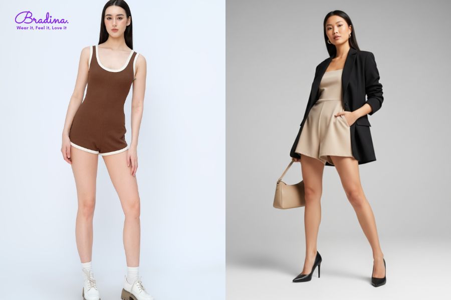 Jumpsuit ngắn phối cùng blazer