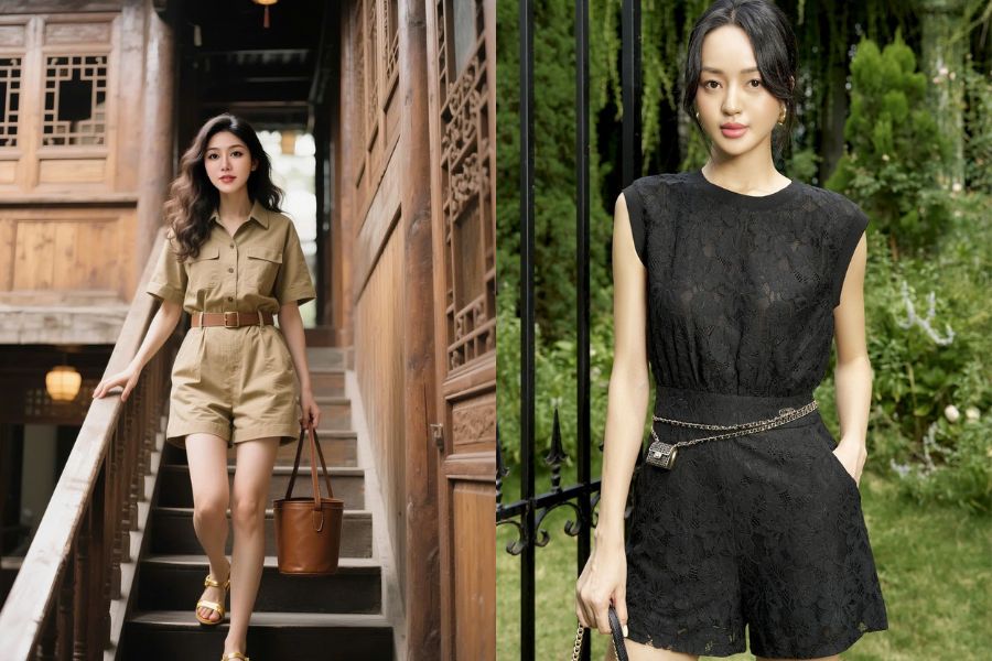 Jumpsuit ngắn phối cùng phụ kiện