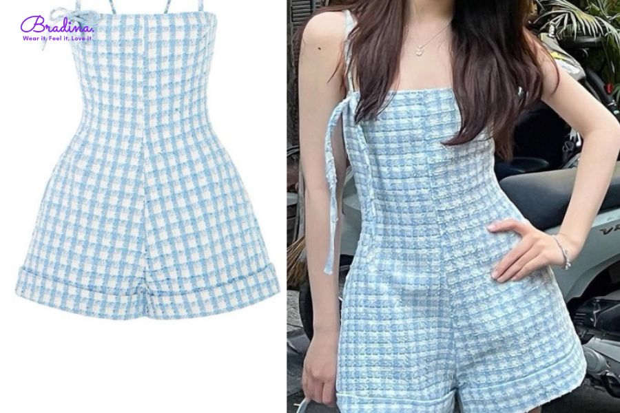 Jumpsuit ngắn dạ tweed