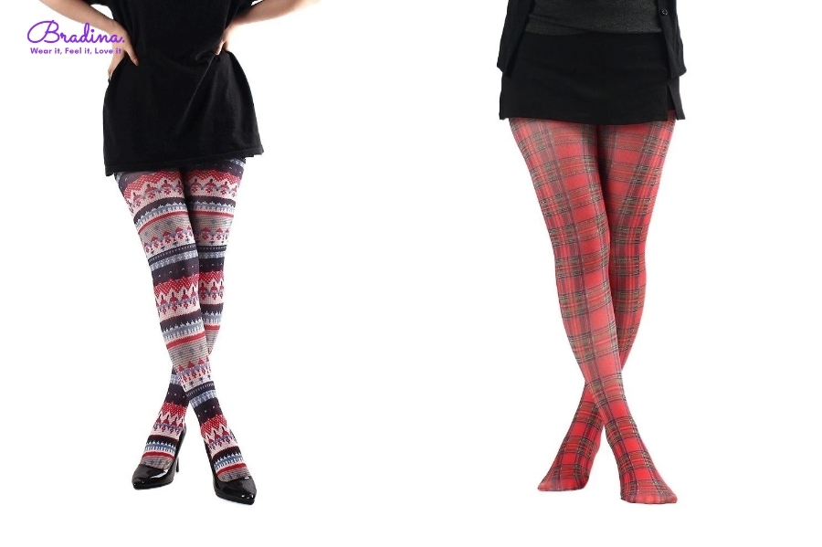 Quần tất mặc váy mùa đông có họa tiết