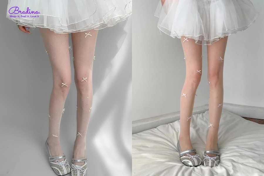 Quần tất đính nơ dễ thương