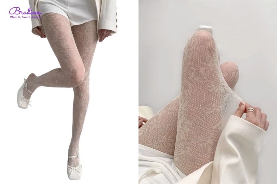 Quần tất trắng + Quần short + áo blazer