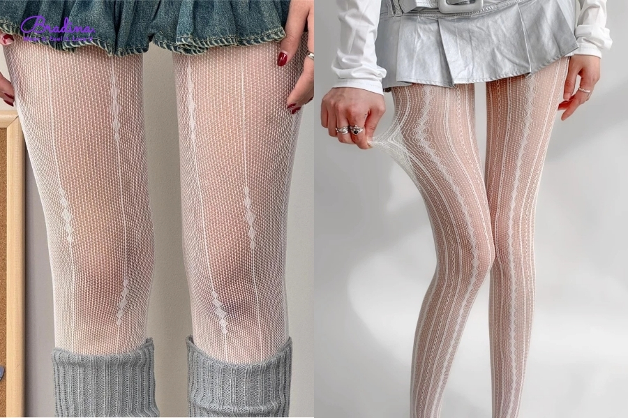 Quần tất trắng lưới phong cáh Âu Mỹ
