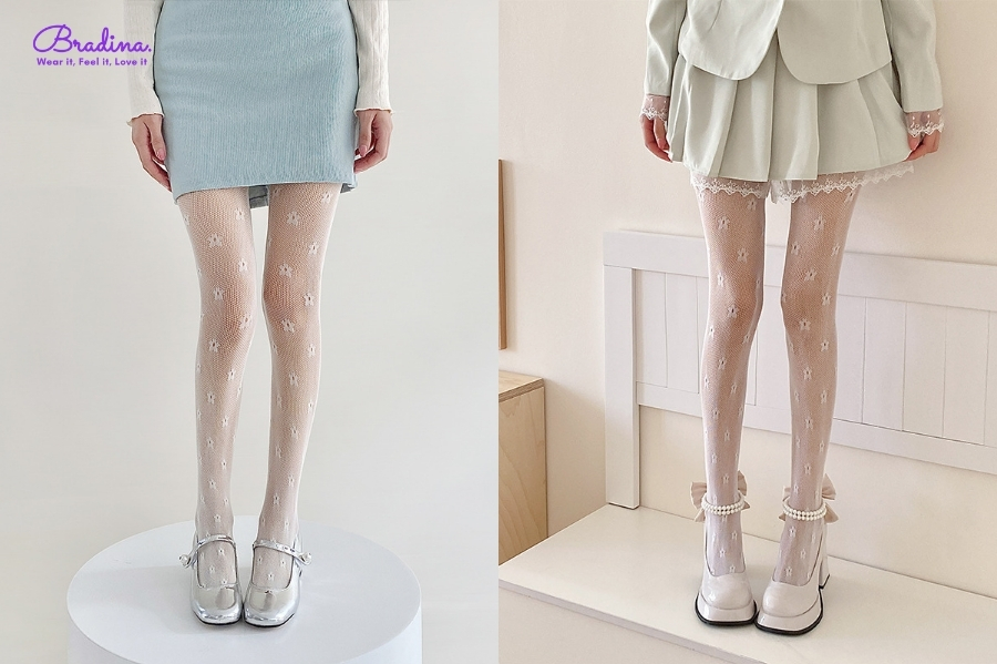 Quần tất trắng ren hoa dễ thương