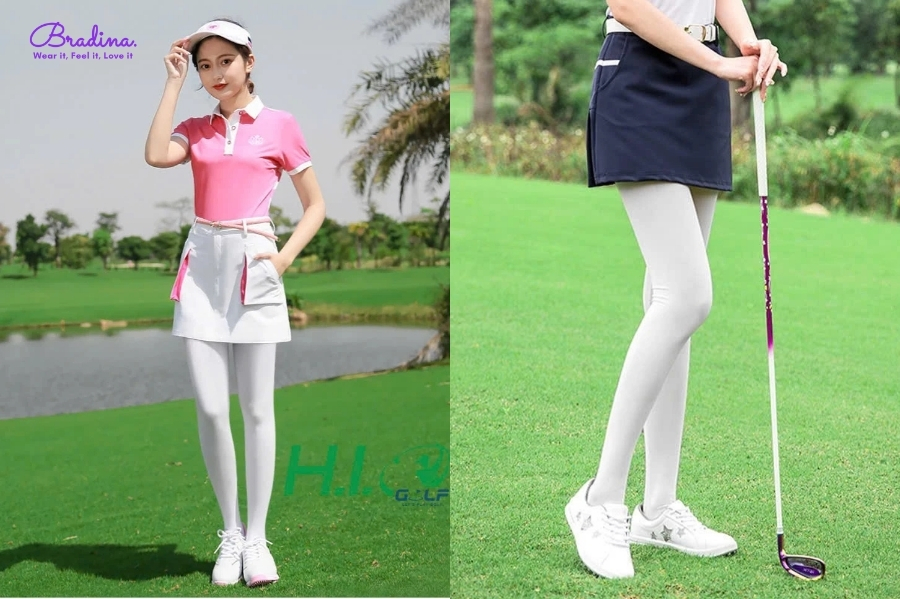 Quần tất trắng + váy ngắn + áo thun