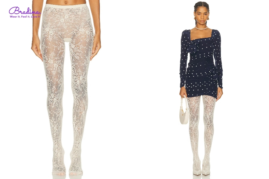 Quần tất trắng hoạ tiết