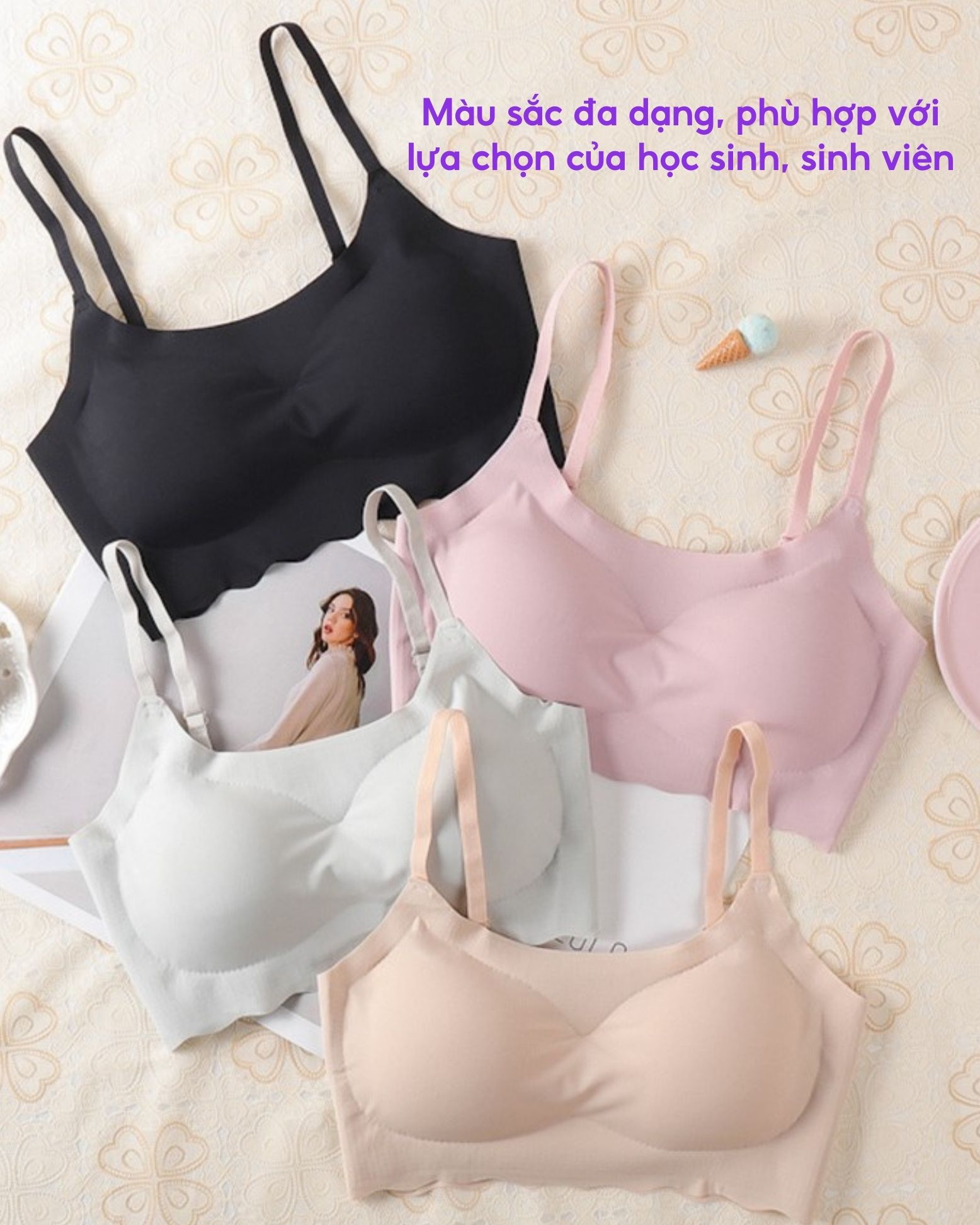 Áo bra su học sinh Bradina Seamless không mắc cài, thoải mái, mát mịn ALKG27