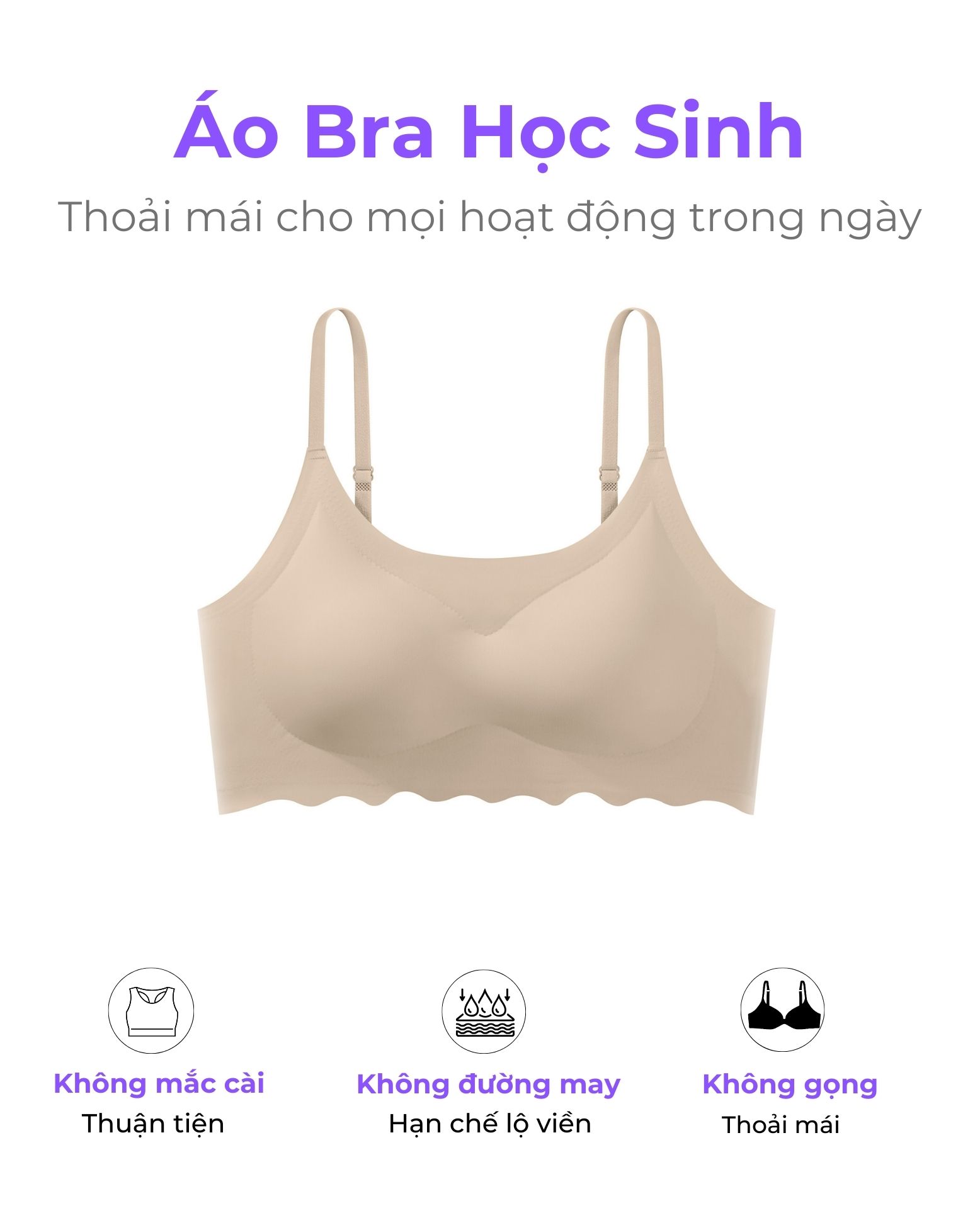 Áo bra su học sinh Bradina Seamless không mắc cài, thoải mái, mát mịn ALKG27