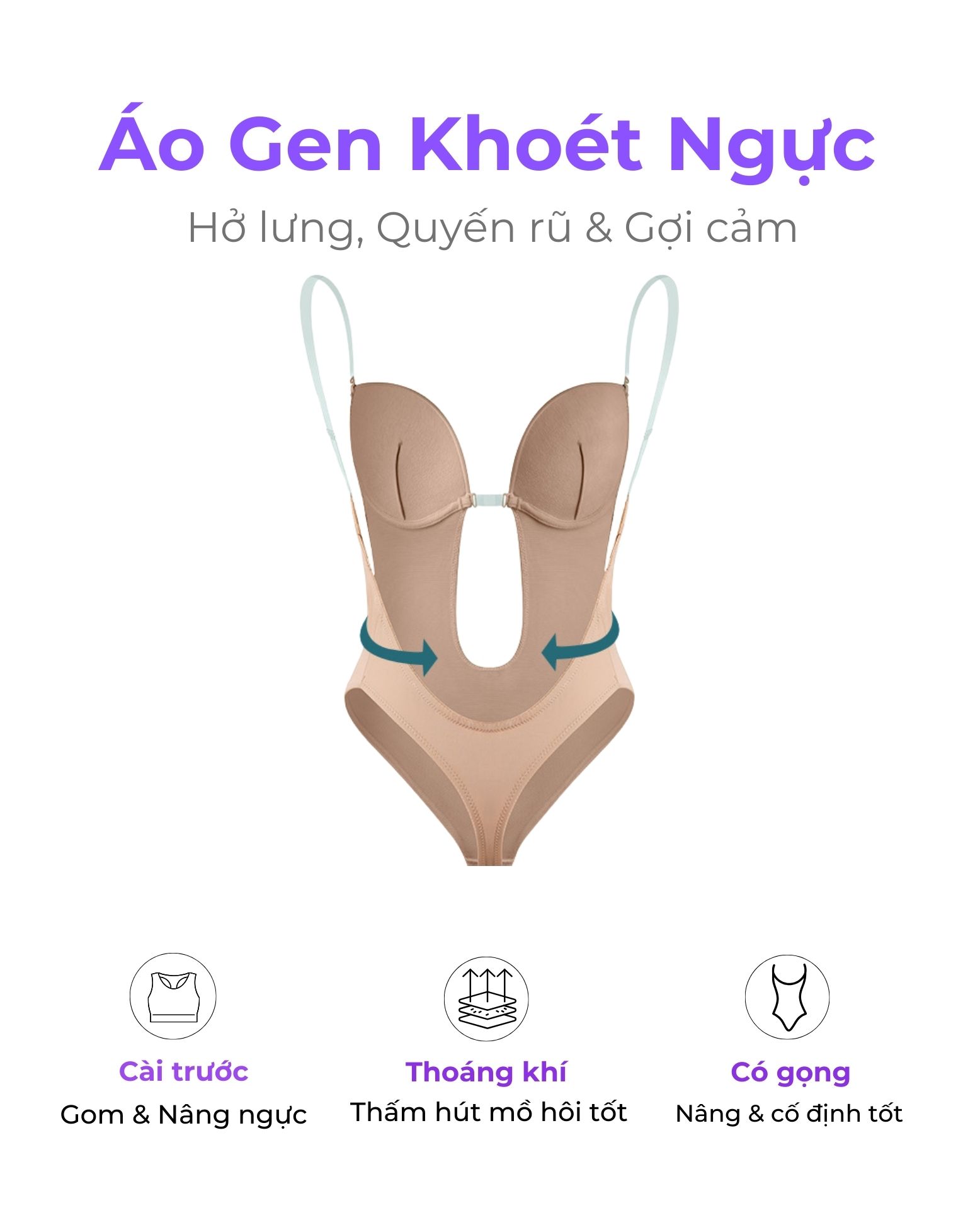 Đồ lót định hình bodysuit Bradina Plunge Shapewear hở lưng chữ V sâu hở lưng SW4