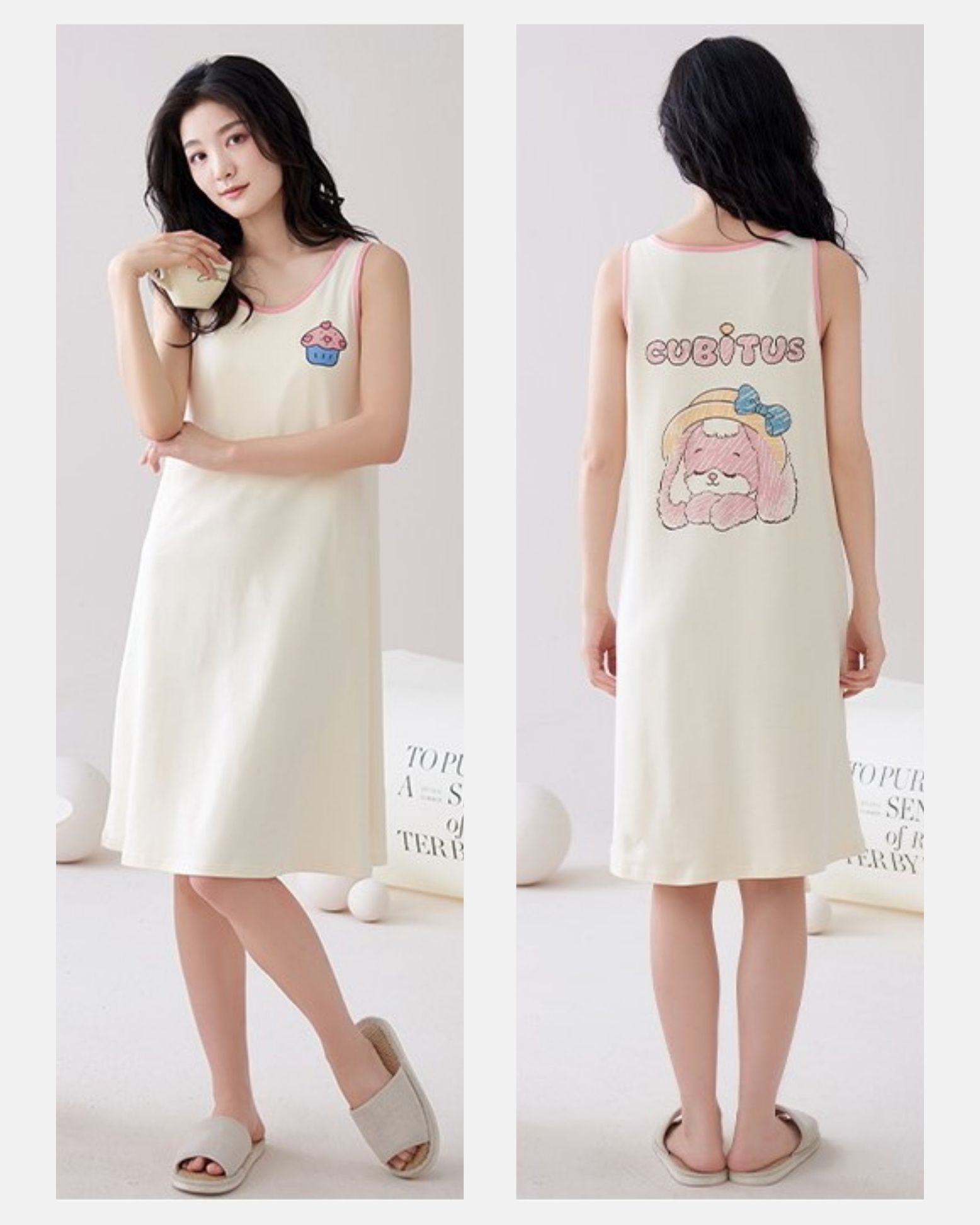 Váy ngủ liền sát nách Bradina Cotton, có đệm ngực tiện lợi BN8