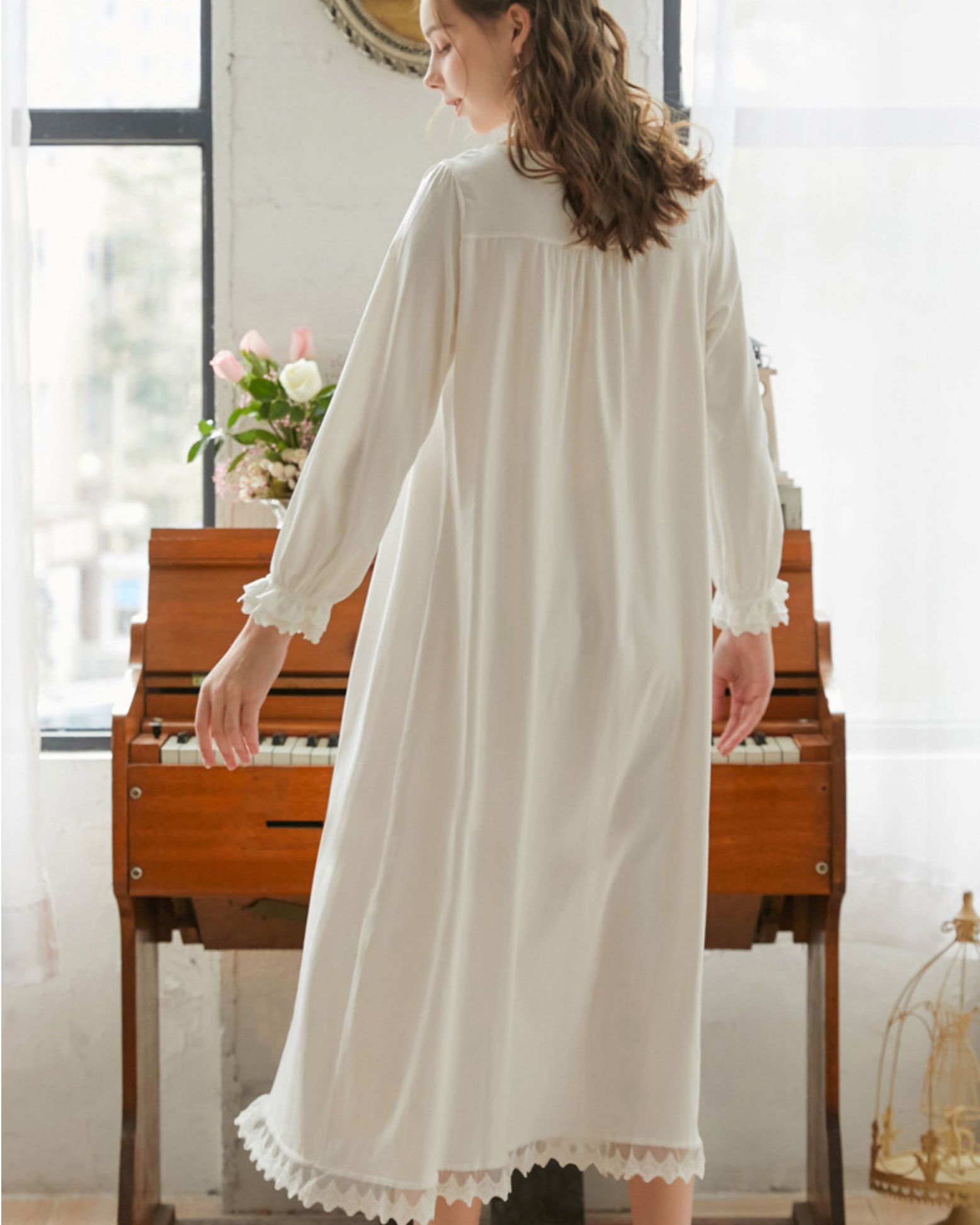 Váy ngủ tiểu thư dài tay Bradina Cotton rộng rãi, mềm mát BN9